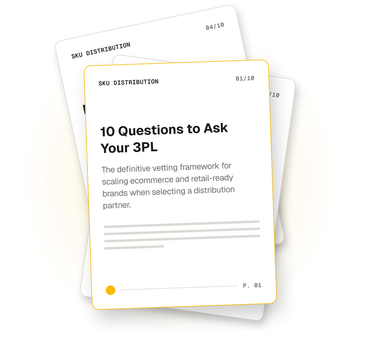 Stack of SKU Distribution free guide covers, with "10 Questions to Ask Your 3PL" on top